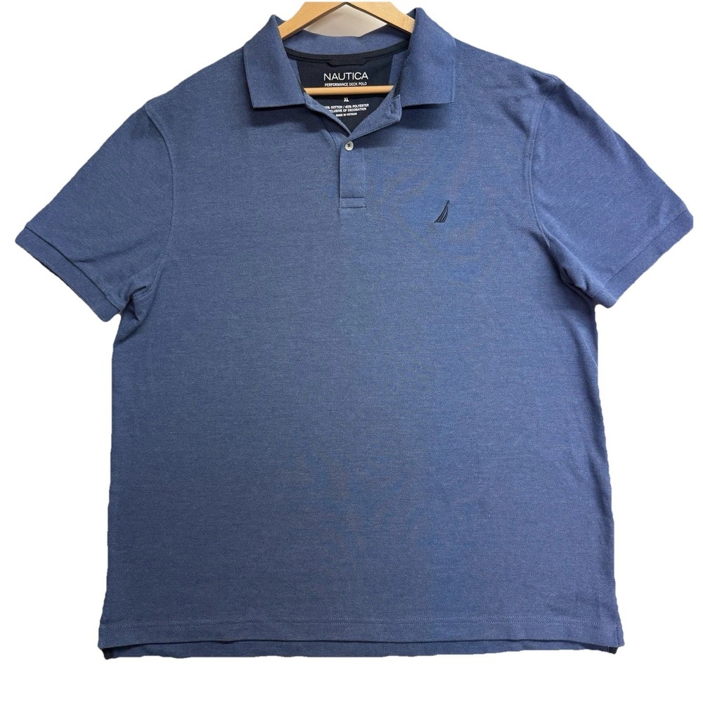 Nautica Men's Polo XL Navy Blue Performance Deck‎ Shirt Classic Fit Logo